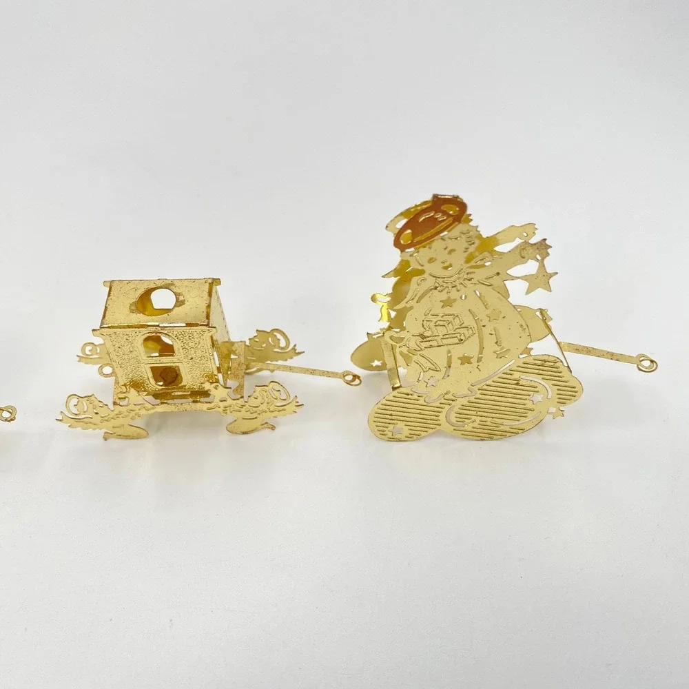 Vintage Gold Filigree Metal Angel and Carriage Christmas Ornament Set‎ 5pc